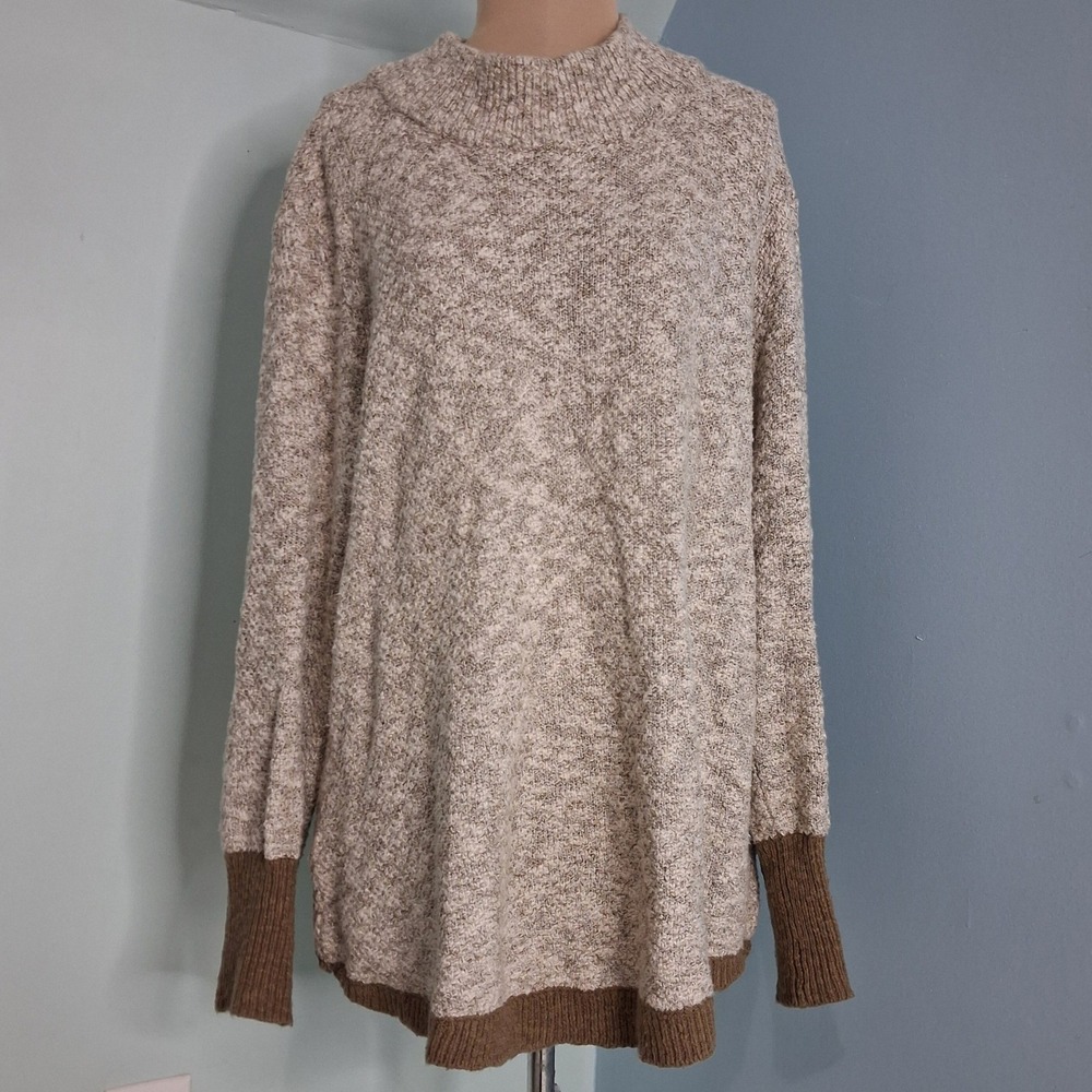 LL Bean Signature Womens Large Cotton Linen Mock Neck Marled Sweater 503745